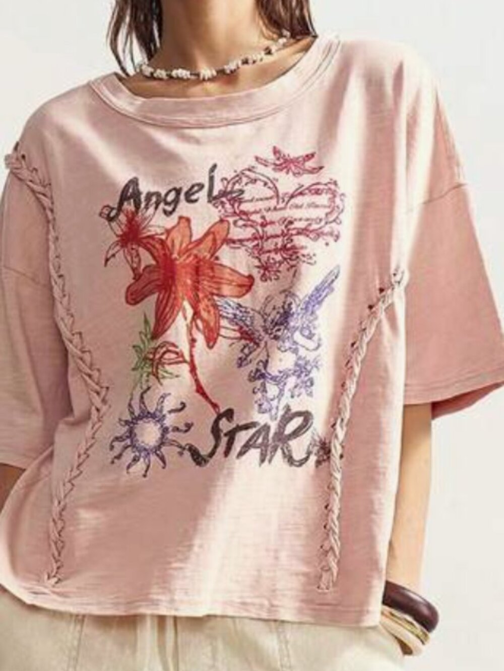 *NEW BOUTIQUE ANGEL STAR BRAIDED DETAIL TEE